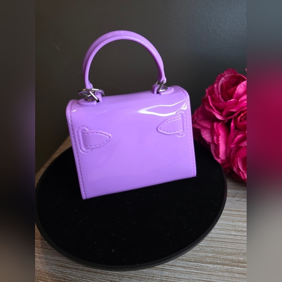 Mini Purple Crossbody Handbag – Glossy Finish with Silver Chain with Bag Charm - Picture 3 of 4